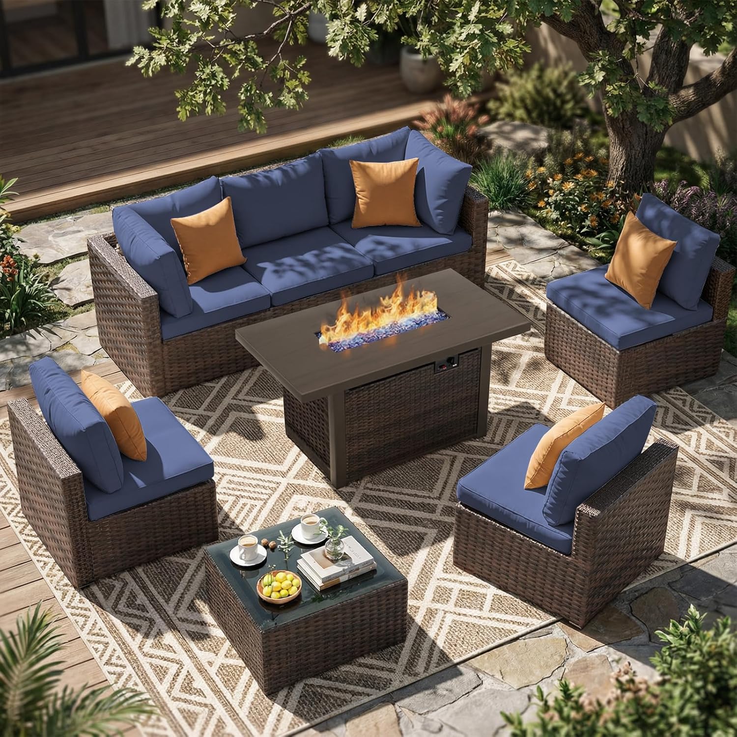 Outdoor Furniture Bali - 8-delige tuinmeubelsets, buitenhoekbank met 44'' propaan