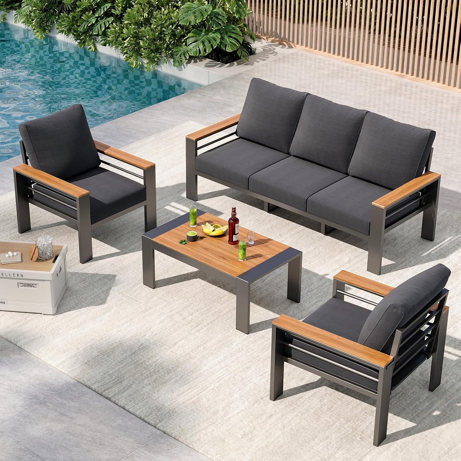 Outdoor Furniture Bali - Tuinmeubelenset, aluminium buitenmeubilair met extra grote