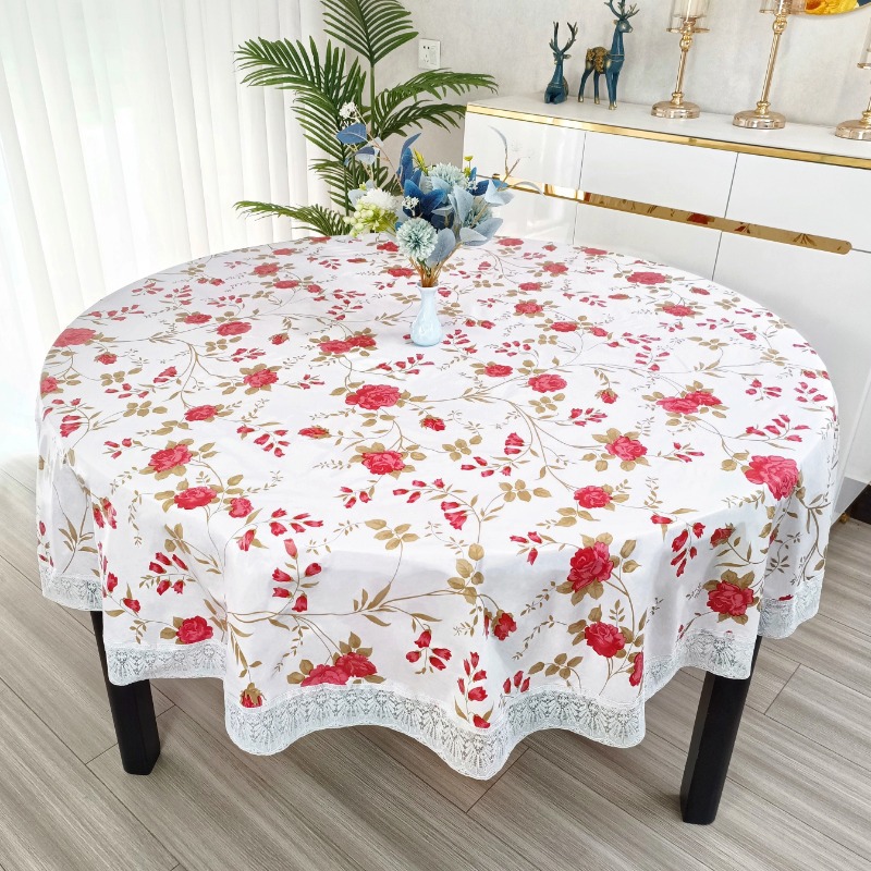 Outdoor Furniture Year Round - Pvc-bloembedrukt rond tafelkleed met kant Amerikaanse