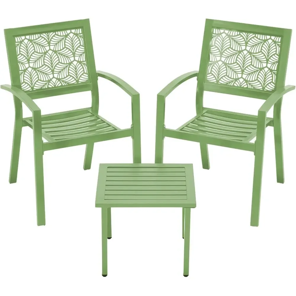 Outdoor Furniture Green - 3-delige bistroset voor buiten, stapelbaar stalen