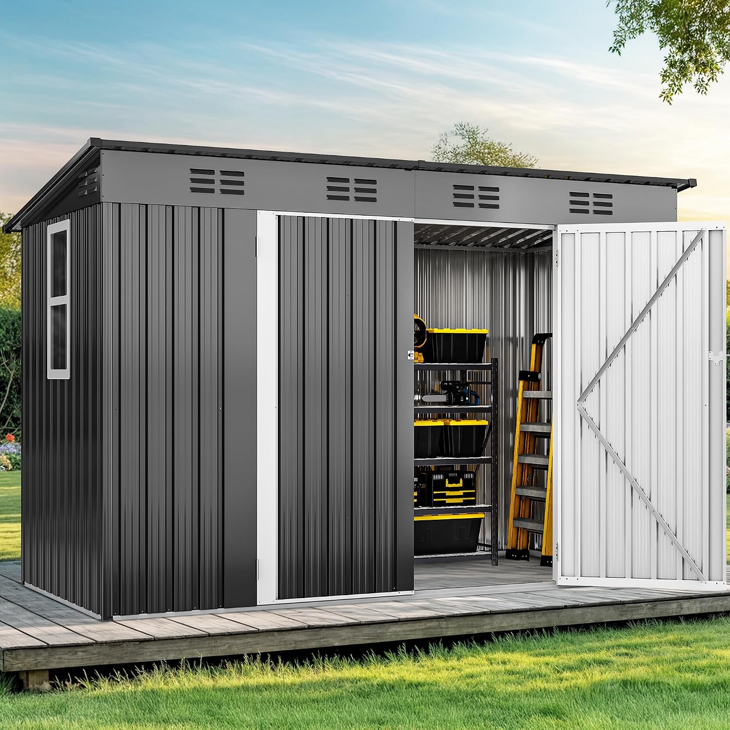 Outdoor Furniture With Storage - 9' x 4' Buitenberging met ramen,