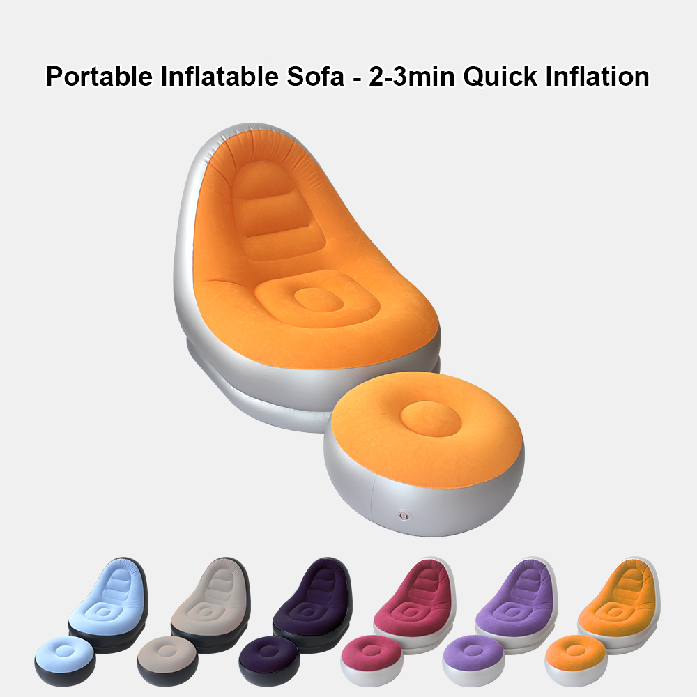 Outdoor Furniture Bali - Draagbare, meerkleurige opblaasbare luchtbankset met voetenbank,