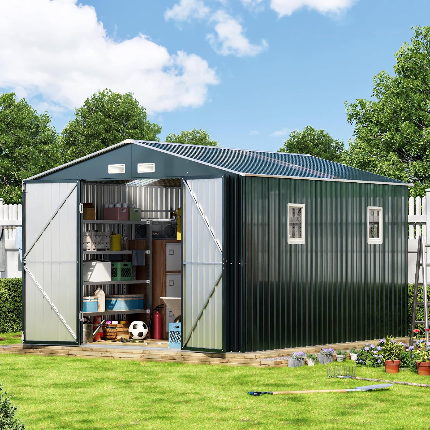 Outdoor Furniture With Storage - 10x12x7,5FT Buitenberging van staal met afsluitbare