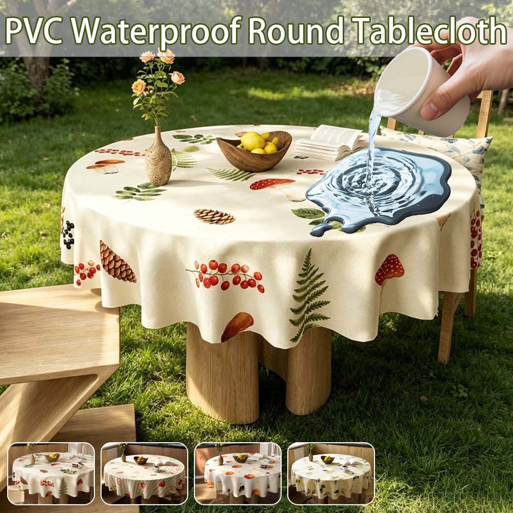 Outdoor Furniture Year Round - Herbruikbaar PVC rond tafelkleed, waterdicht, oliebestendig,