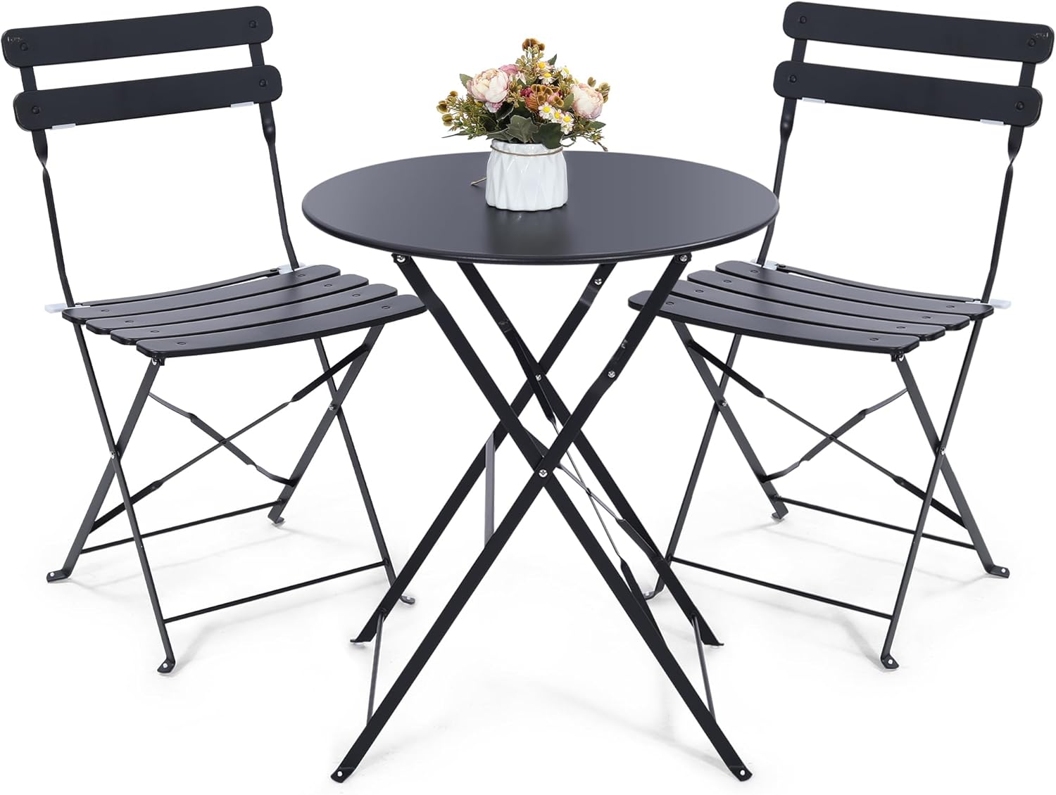 Outdoor Furniture Table And Chairs - Ruimtebesparende zwarte 3-delige opvouwbare bistroset voor
