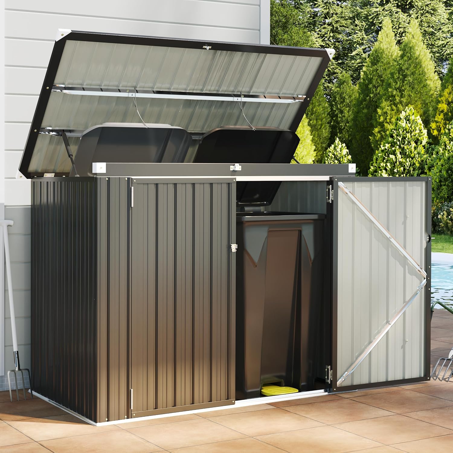 Garden Storage Box - Waterdichte metalen afvalbak opslagbox met kettingdeksel