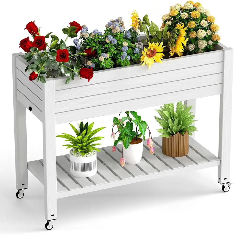 Garden Storage Box - Verhoogd tuinbed met poten en wielen,
