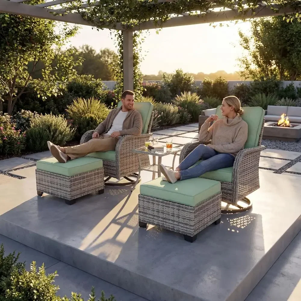 Outdoor Furniture Green - Tuinmeubelenset: Schommelstoel met draaifunctie en glazen