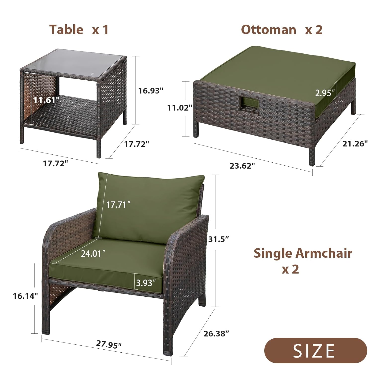 5-delige PE-rattan tuinset, lo - Outdoor Furniture Green recensie en prijs