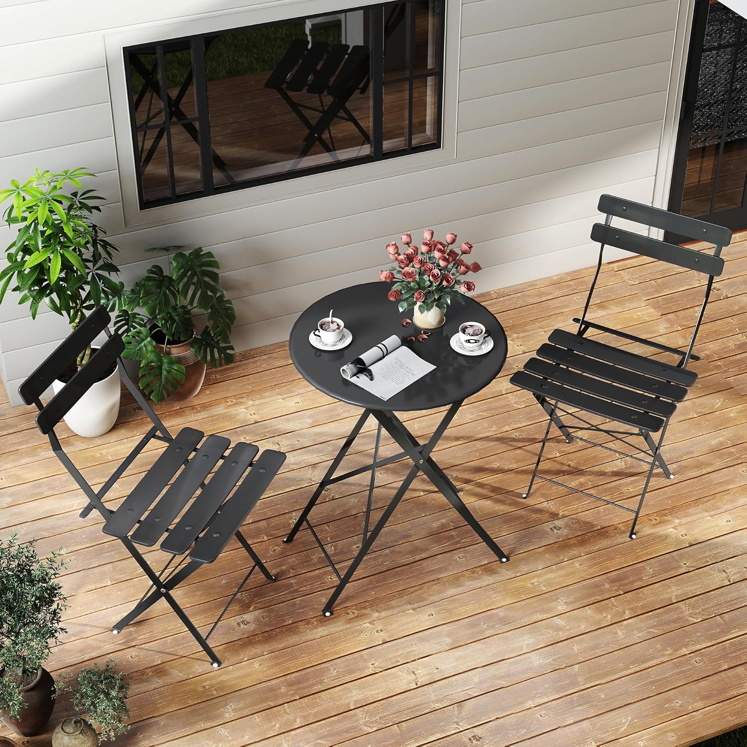 Ruimtebesparende zwarte 3-deli - Outdoor Furniture Table And Chairs recensie en prijs