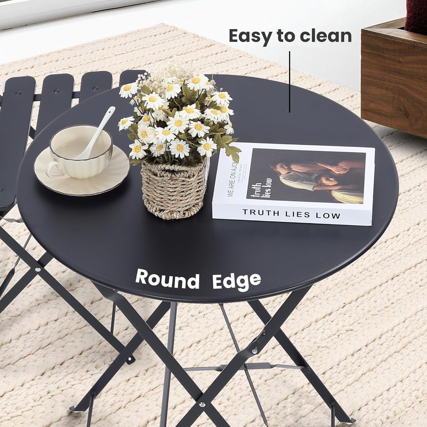 Ruimtebesparende zwarte 3-deli - Outdoor Furniture Table And Chairs recensie en prijs