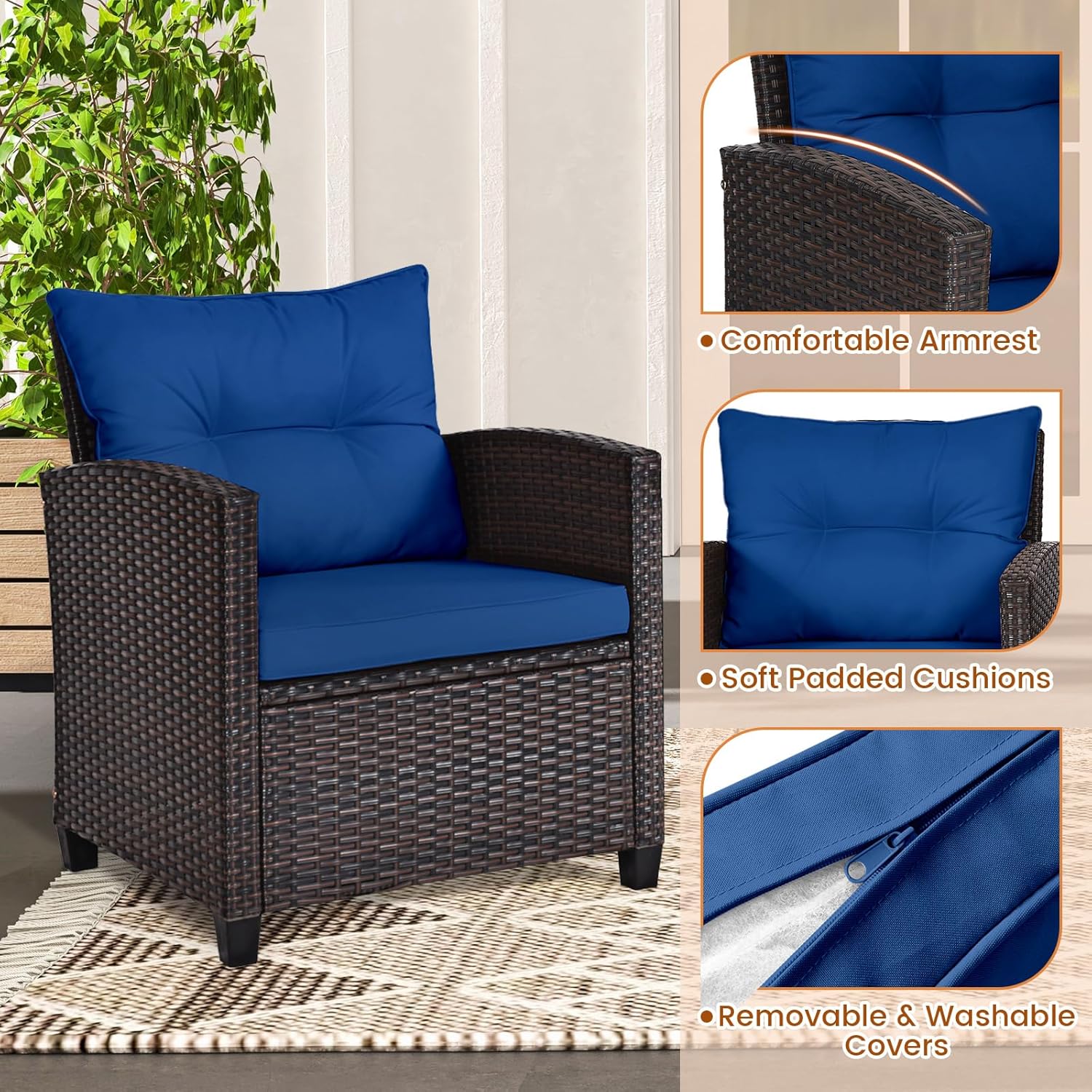 Marineblauwe rotan wicker 3-de - Outdoor Furniture Table And Chairs recensie en prijs